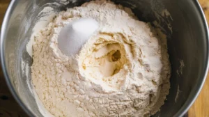 lour, sugar, and salt mixed together, ready for the yeast in a Gipfeli recipe.