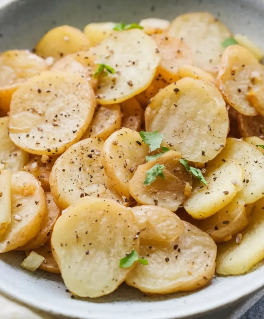 Soft, buttery smothered potatoes with caramelized onions and seasoning.